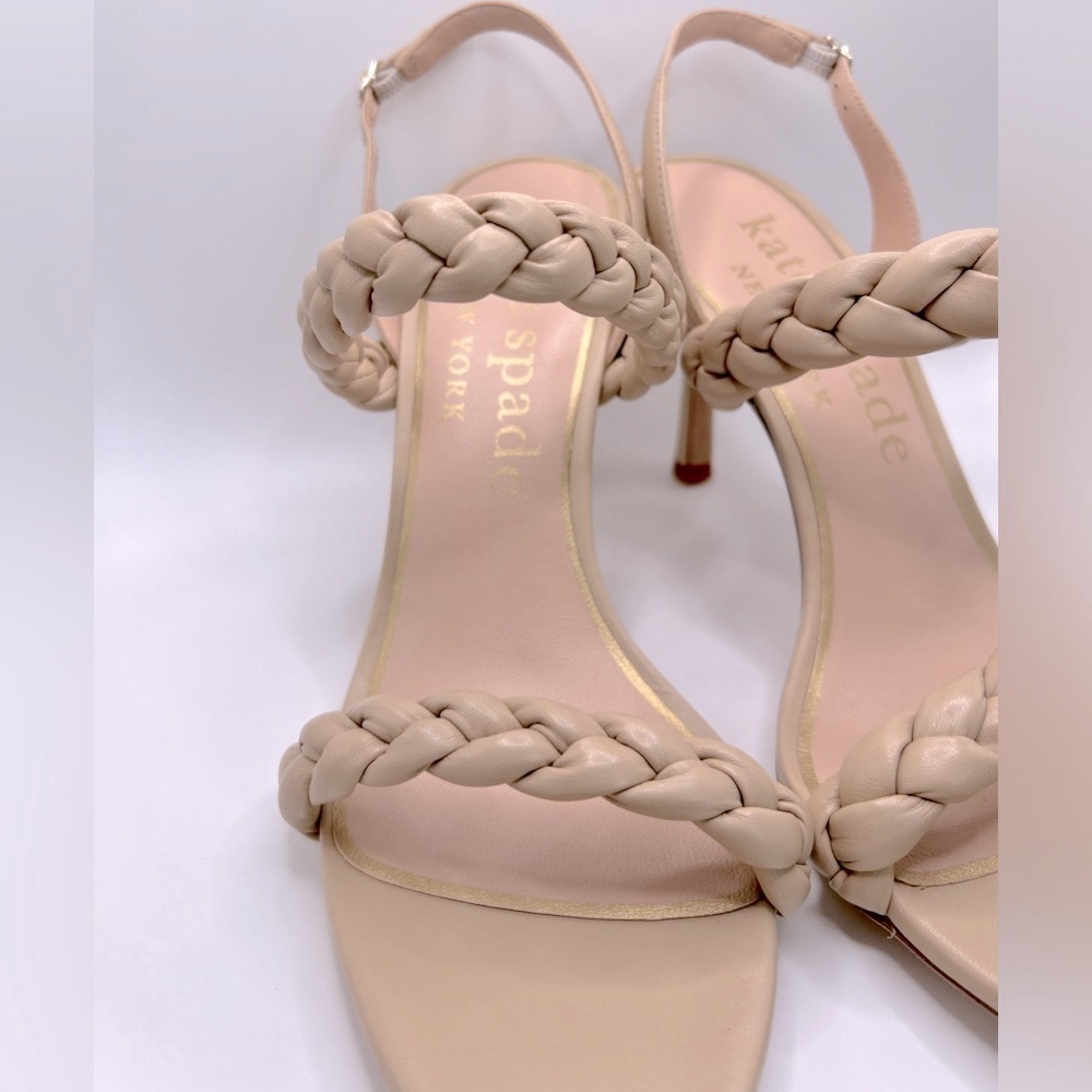 KATE SPADE New York Braided Saffron Leather Nude Slingback Sandal US 8.5 NEW - Picture 7 of 11